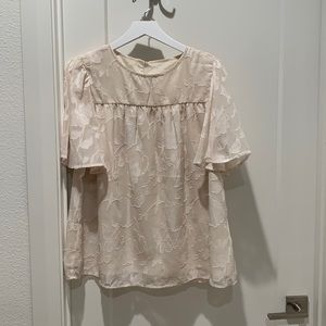 Dokotoo 3/4 Bell Sleeve Crewneck Lace Babydoll top, cream